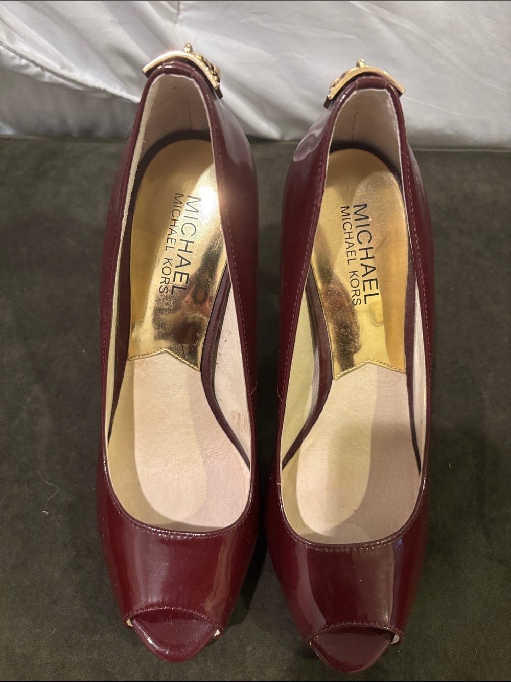 Michael Kors Wine Patent Peep-Toe Pumps